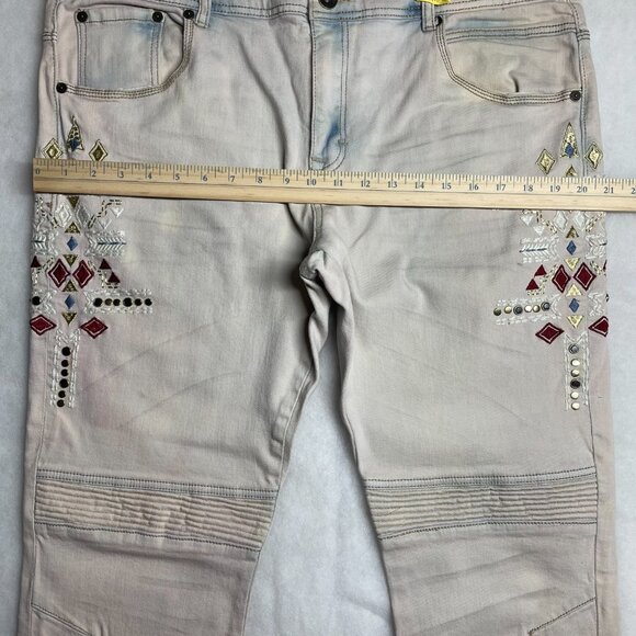 8ighth Dstrkt Mens Blue Pink Boho Embroidered Embellished Denim Jeans 40x34 - Picture 6 of 15